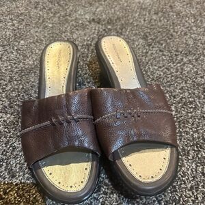 Brown Leather Slide Sandals